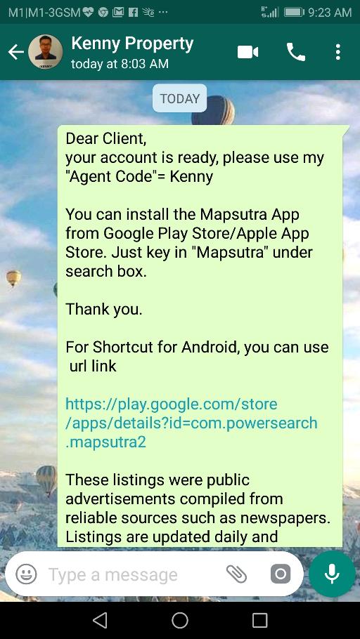 Mapsutra SMS to Client- Screenshort